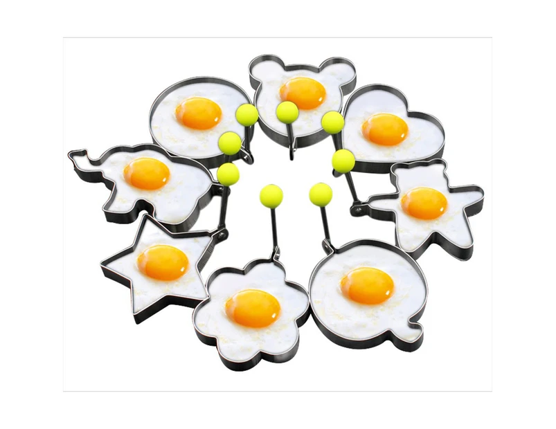 (Silver) - Slomg 8pcs Set Fried Egg Rings Mould Non Stick for Griddle Pan, Egg Shaper Pancake Maker with Handle, Stainless Steel Egg Form for Frying Cookin