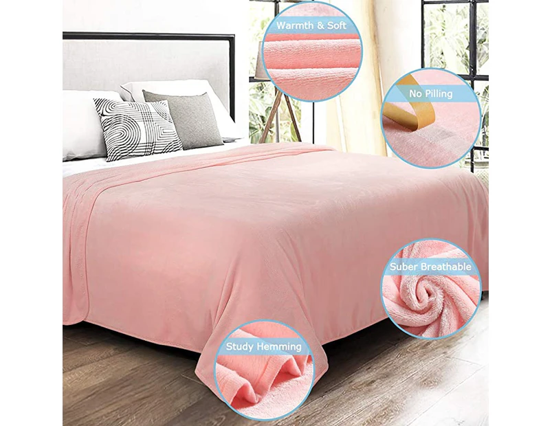 (Twin (170cm  x 230cm ), Light Pink) - LEISURE TOWN Fleece Blanket Queen King Twin Throw Size Soft Summer Cooling Breathable Luxury Plush Travel Camping Bl