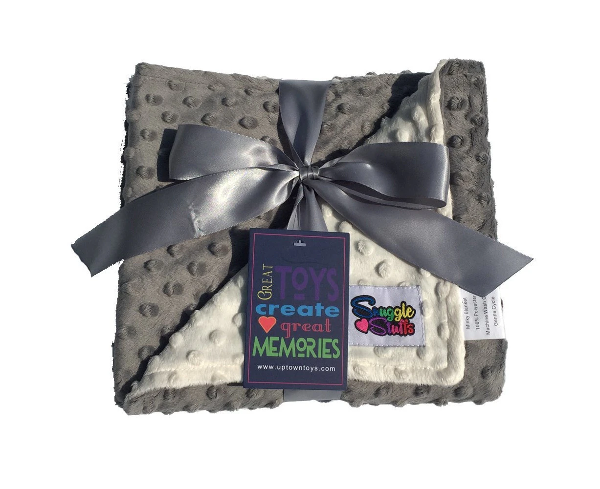 (Cream,Grey) - Reversible Unisex Children's Soft Baby Blanket Minky Dot (Choose Colour) (Cream,Grey)