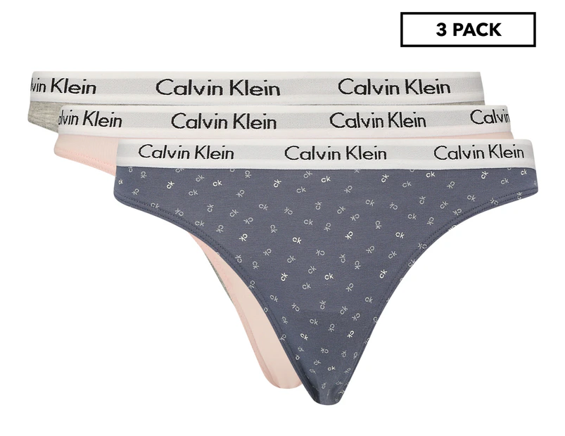 Calvin Klein Women's Carousel Thong 3-Pack - Nymph's Thigh/Grey Heather/Ash  Denim .au