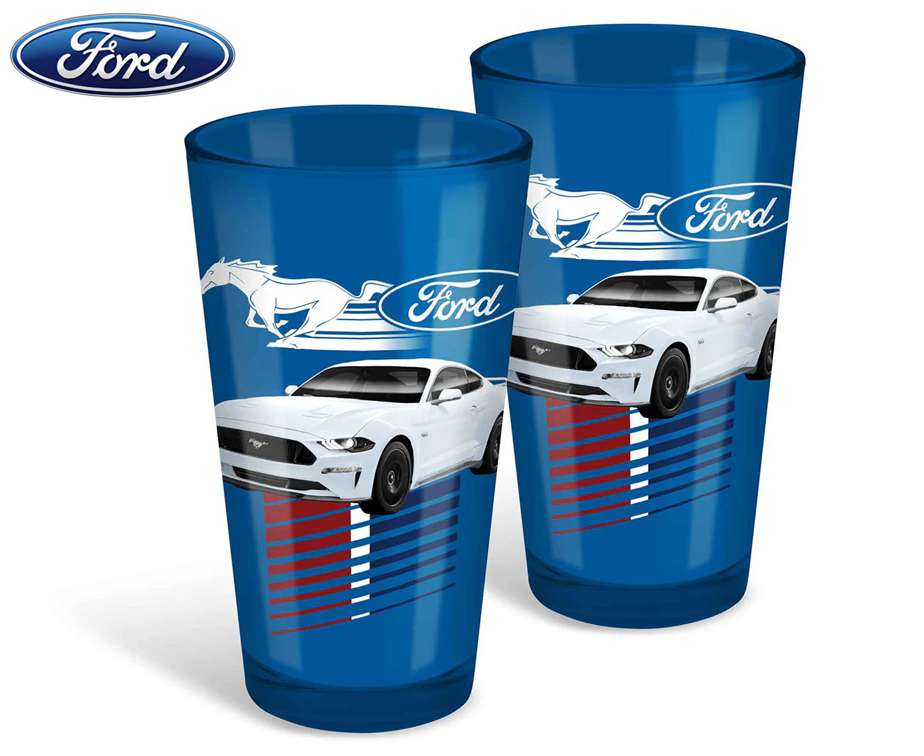 Ford 500mL Mustang Coloured Conical Glasses 2-Pack