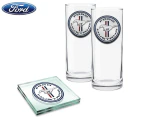 Ford 4-Piece Mustang Highball Glasses & Coasters Pack