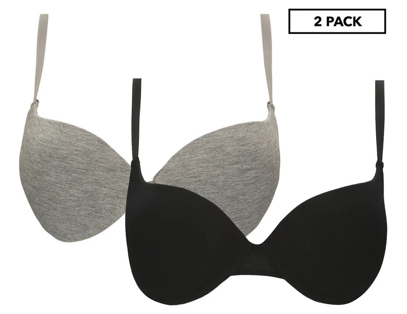 French Connection Women's Tailored Push-Up Bra 2-Pack - Heather Grey/Anthracite Black