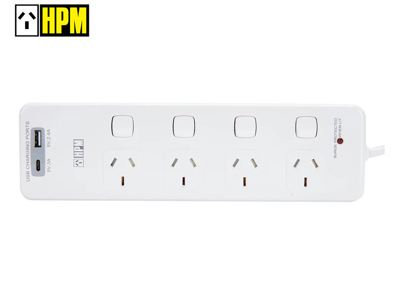HPM 4-Outlet Power Board w/ Type A & C USB Charging Ports
