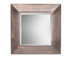 Croc Patterned Metal Framed Square Wall Mirror - Copper Finish