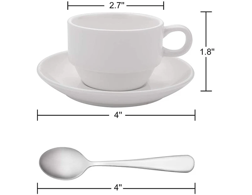 (Set of 4) - Aozita Espresso Cups and Saucers with Espresso Spoons, Stackable Espresso Mugs,12-piece 70ml Demitasse Cups (Protective Packaging)
