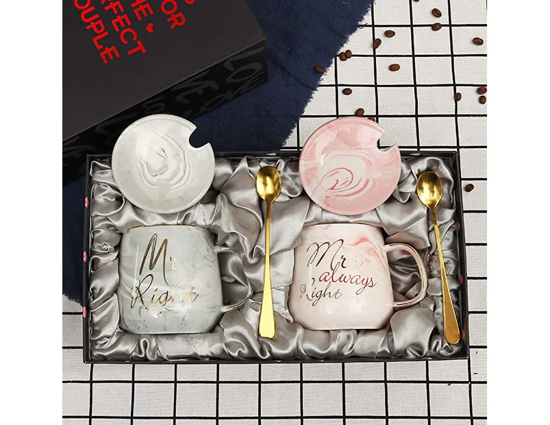 Mr Right and Mrs Always Right Couples Coffee Mugs Cups Gifts Set for Engagement Wedding Bridal Shower Bride and Groom to Be Newlyweds Anniversary - Ceramic