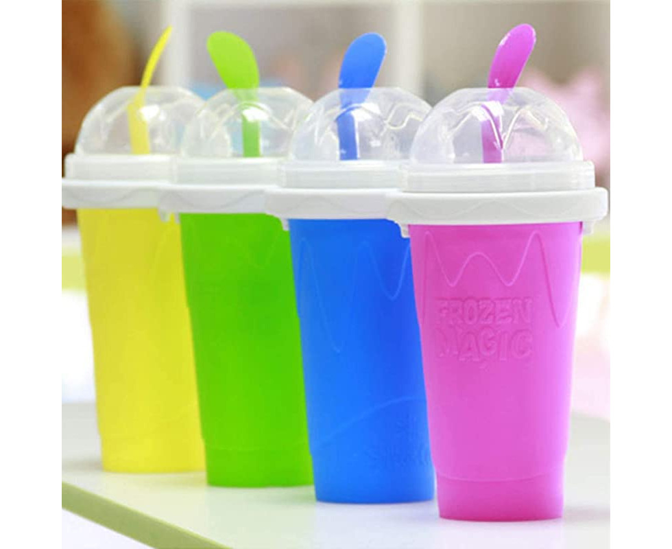 Homemade Smoothie Cup Ice Cream Maker for Milk or Juice TIK TOK Slushy Maker Ice Cup Quick Frozen Magic Squeeze Cup Double Layer Cooling Cup Blue Slushie Maker Cup 