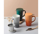 (Orange) - DOWAN Tea Cups with Infuser and Lid, 500mls Large Tea infuser Mug, Tea Strainer Cup with Tea Bag Holder for Loose Tea, Ceramic Tea Steeping Mug,