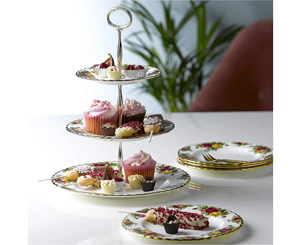 (CAKE STAND THREE-TIER) - Royal Albert 27400132 Old Country Roses 3-Tier Cake Stand