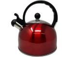 (Red) - 2.5 Litre Whistling Tea Kettle - Modern Stainless Steel Whistling Tea Pot for Stovetop with Cool Grip Ergonomic Handle - Black or Stainless Steel (