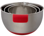 (Red Set) - 9 Pc Stainless Steel Mixing Bowls Set With Pour Spout, Best Christmas Gift, Non-Slip Silicon Handles & Non-Skid Bottom, Measurement Marks In Ea