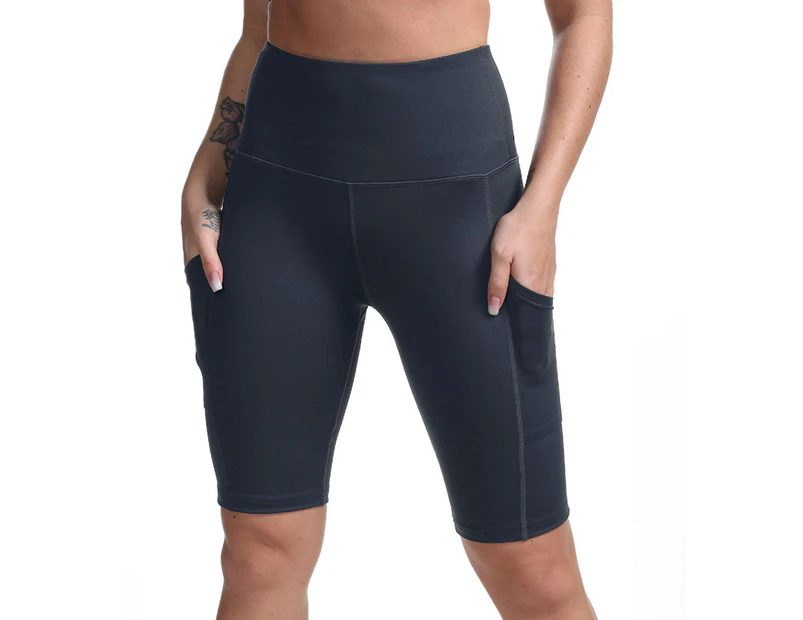 Women's Yoga Shorts with Pockets - High Waist Biker Running Compression  Exercise - Dark Grey