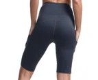 Women's Yoga Shorts with Pockets - High Waist Biker Running Compression Exercise - Dark Grey