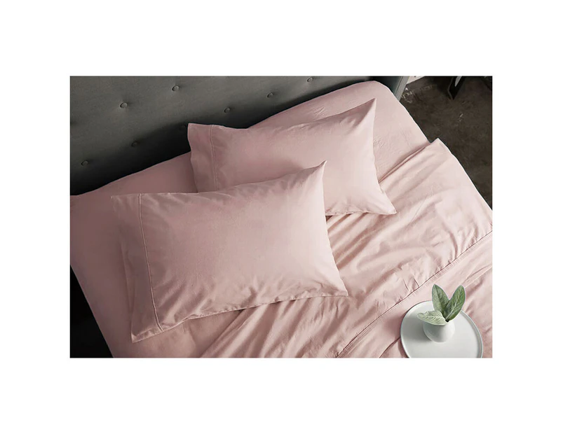 Sheraton Luxury Queen Bed Fitted Sheet Set 160gsm Flannelette Cotton Cameo Pink
