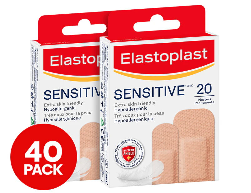 2 x 20pk Elastoplast Sensitive Plasters Light