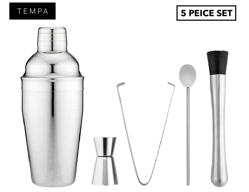 5pc Tempa Aurora Silver Cocktail Set Muddler/Tongs/Stirring Spoon/Jigger/Shaker