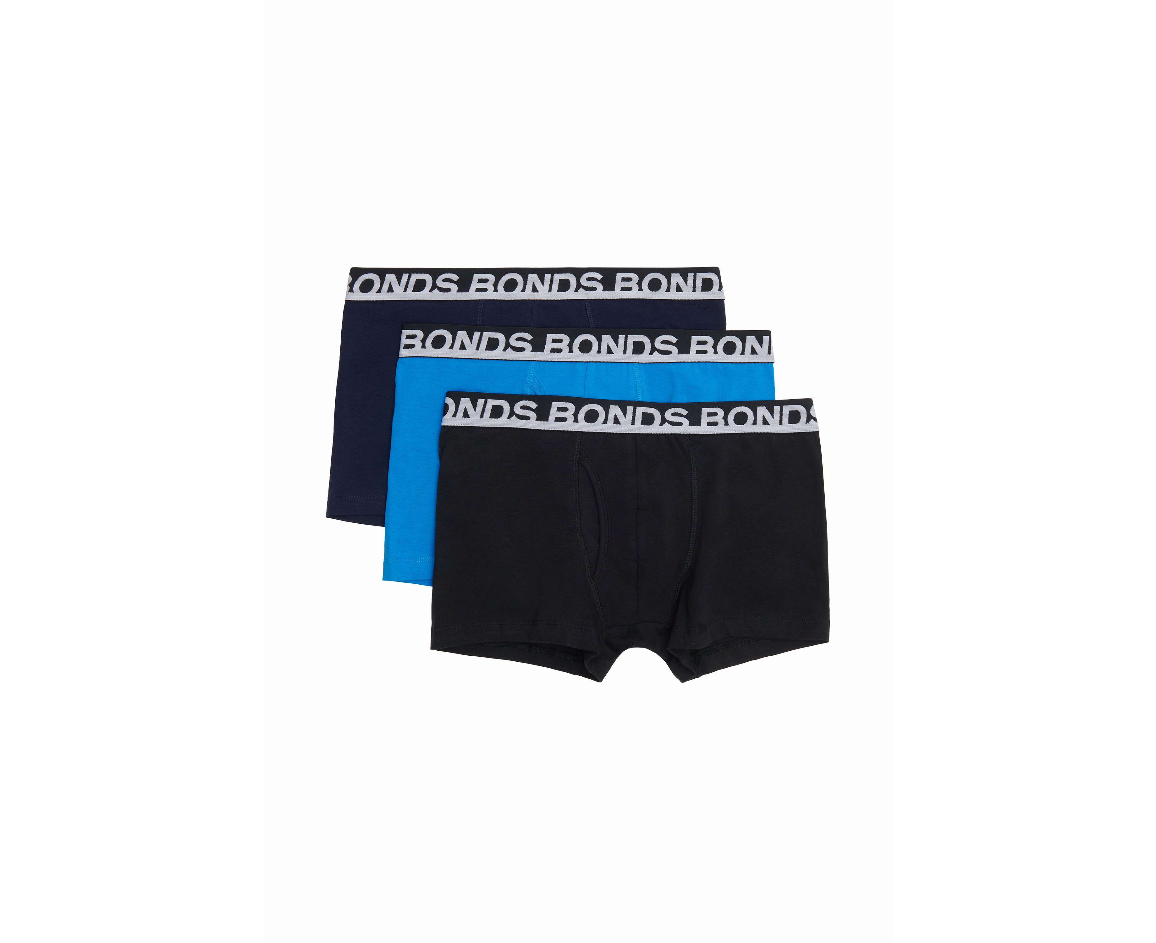 3 x Bonds Mens Everyday Trunks Underwear Black / Navy / Blue