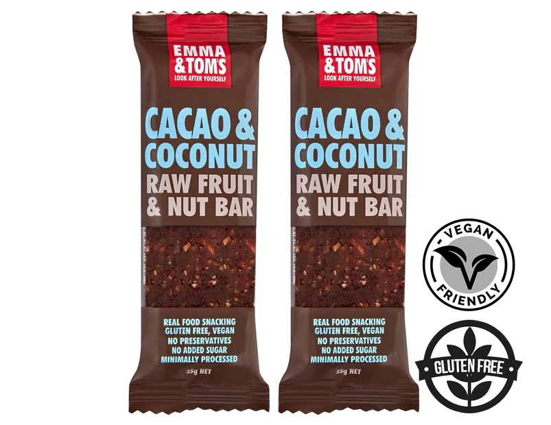 2 x Emma & Toms Raw Fruit & Nut Bar Cacao & Coconut 35g