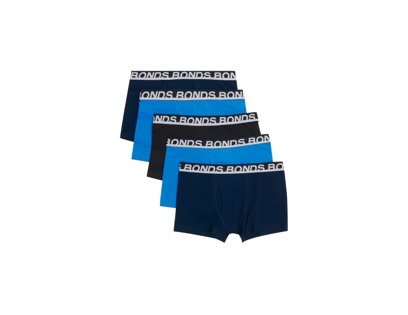 5 x Bonds Mens Everyday Trunks Underwear Black / Navy / Blue Cotton/Elastane - Black / Navy / Blue