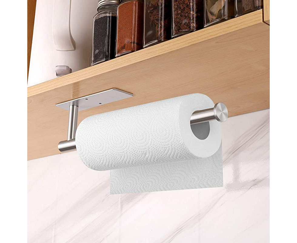 Supports Perforated Or Self-adhesive Installation Kitchen Roll Holder Stainless Steel Paper Towel Holder 28 Cm Wall-mounted Home Kitchen Silver 
