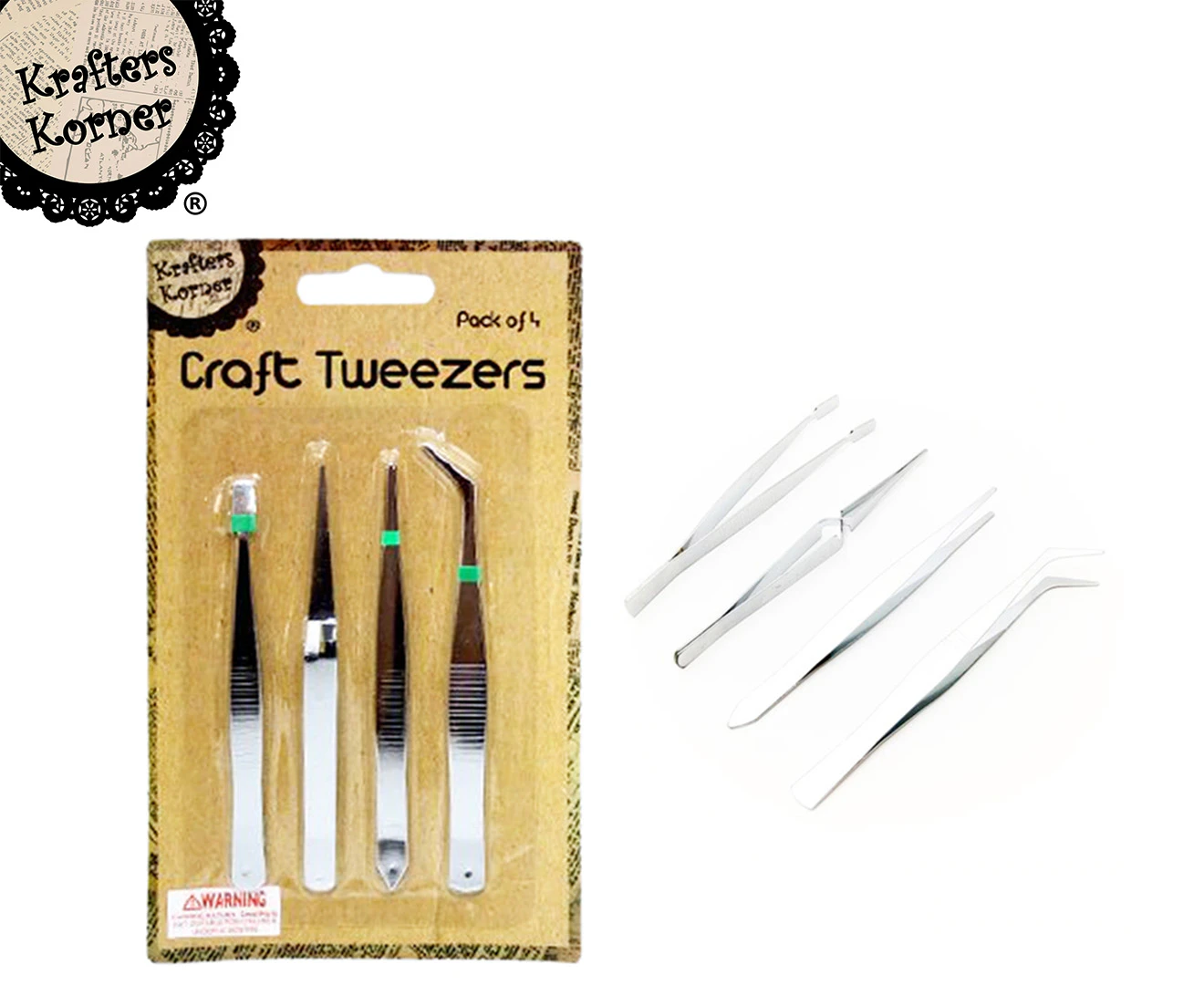 Krafters Korner 4-Piece Craft Tweezers