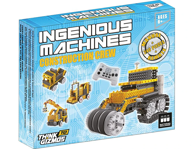 (Crane, Forklift, Bulldozer & Truck) - Think Gizmos Build Your Own Robot Toys for Kids – Ingenious Machines Remote Control Robot Building Kit … (Crane, For