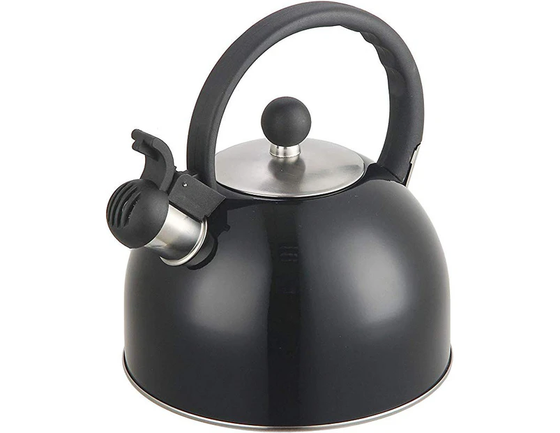 (Black) - 2 Litre Stainless Steel Whistling Tea Kettle - Modern Stainless Steel Whistling Tea Pot for Stovetop with Cool Grip Ergonomic Handle (Black)