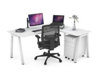 Quadro A Leg - L Shaped Corner Office Desk - White Leg [1600L x 1700W] - white, none