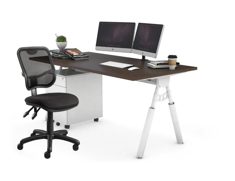 Element Modern Home Office Package - White Leg [1200L x 700W] - wenge, double monitor, hawk mesh chair