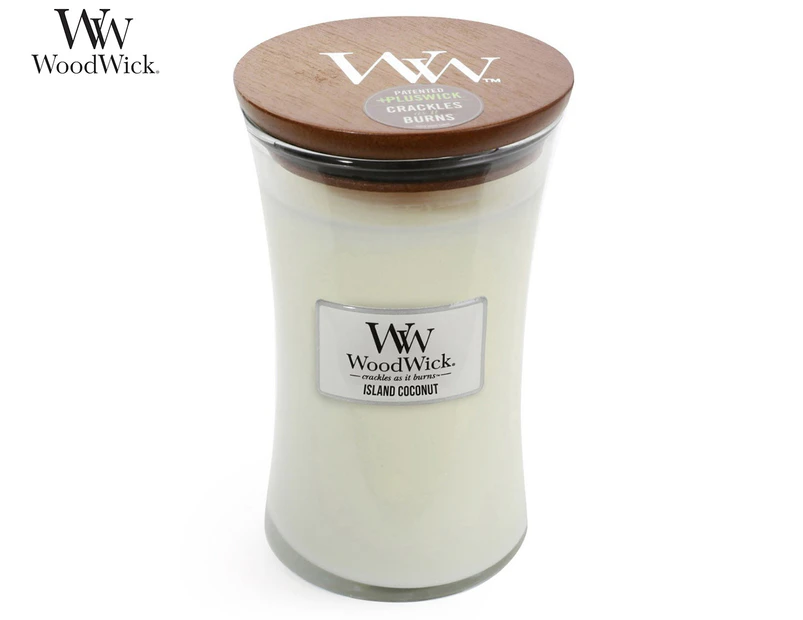 WoodWick Island Coconut Scented Crafted Candle Glass Jar Soy Wax w/ Lid Large