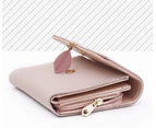 (PINK) - INNIFER Tri-fold Wallets for Women PU Leather Leaf Card Holder Coins Zipper Pocket with ID Window