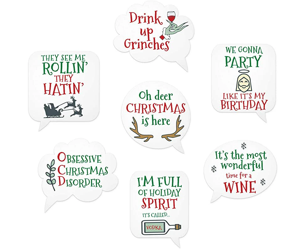 (Xmas) - Funny Christmas Wine Glass Drink Markers - Wine Charms Alternative - 18 Static Cling Reusable Stickers (Xmas)