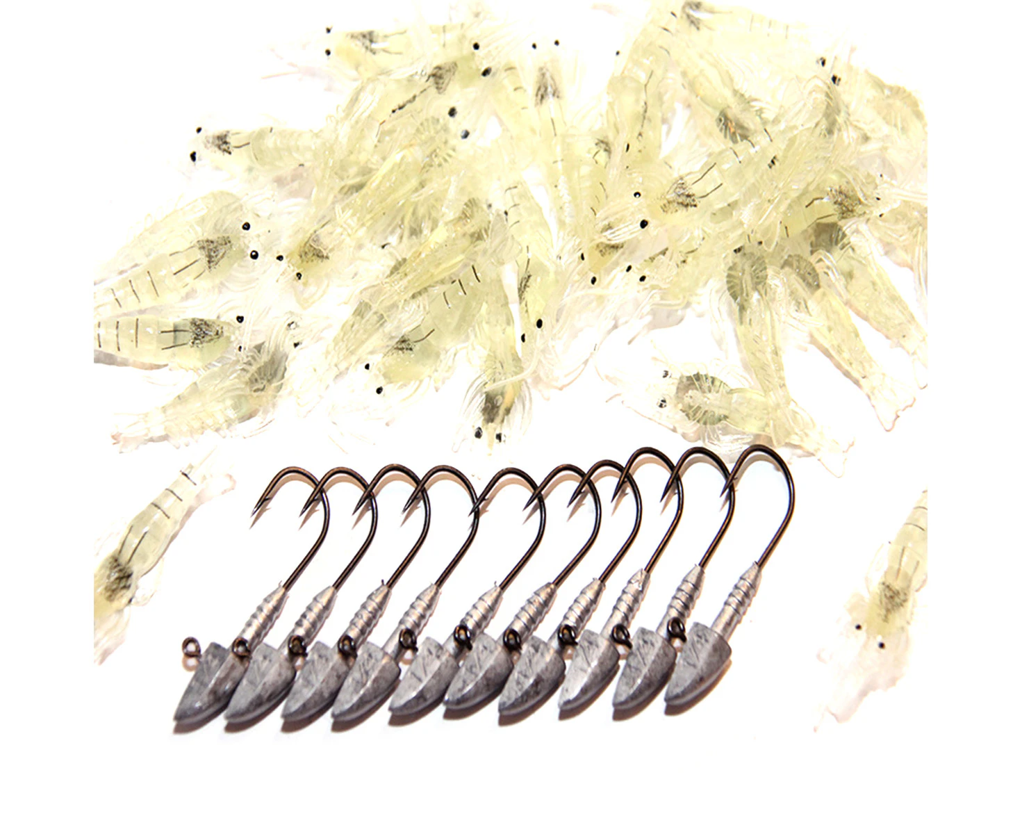 MIX PACK Shrimp Soft Plastics 1/8oz Bullet Jig Heads Bream Fishing  Lures