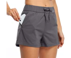 Strapsco Women's Yoga Lounge Lace-up Shorts Comfy Casual Shorts With Pockets-Dark Gray-2022