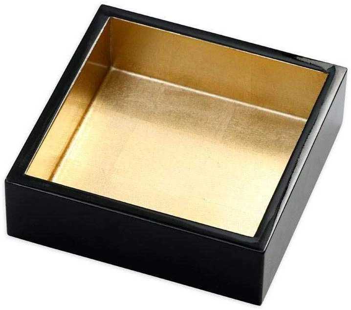 (Cocktail) - Caspari Lacquer Cocktail Napkin Holder in Black & Gold, 1 Each