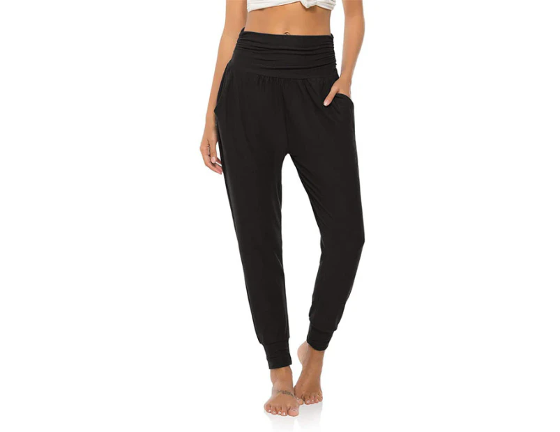 Strapsco Womens Yoga Sweatpants Loose Workout Joggers Pants With Pockets-Black-8019