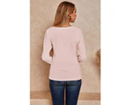 Strapsco Womens V Neck Shirts Long Sleeve Waffle Knit Loose Fitting Warm Pullover Sweaters-Pink-5888