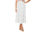 Strapsco Womens High Waist Skirt Polka Dot Pleated Midi Maxi Swing Skirt High Elastic-White-0387