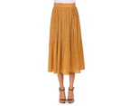 Strapsco Womens High Waist Skirt Polka Dot Pleated Midi Maxi Swing Skirt High Elastic-Yellow-0387
