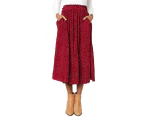 Strapsco Womens High Waist Skirt Polka Dot Pleated Midi Maxi Swing Skirt High Elastic-Red-0387