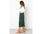 Strapsco Womens High Waist Skirt Polka Dot Pleated Midi Maxi Swing Skirt High Elastic-Green-0387