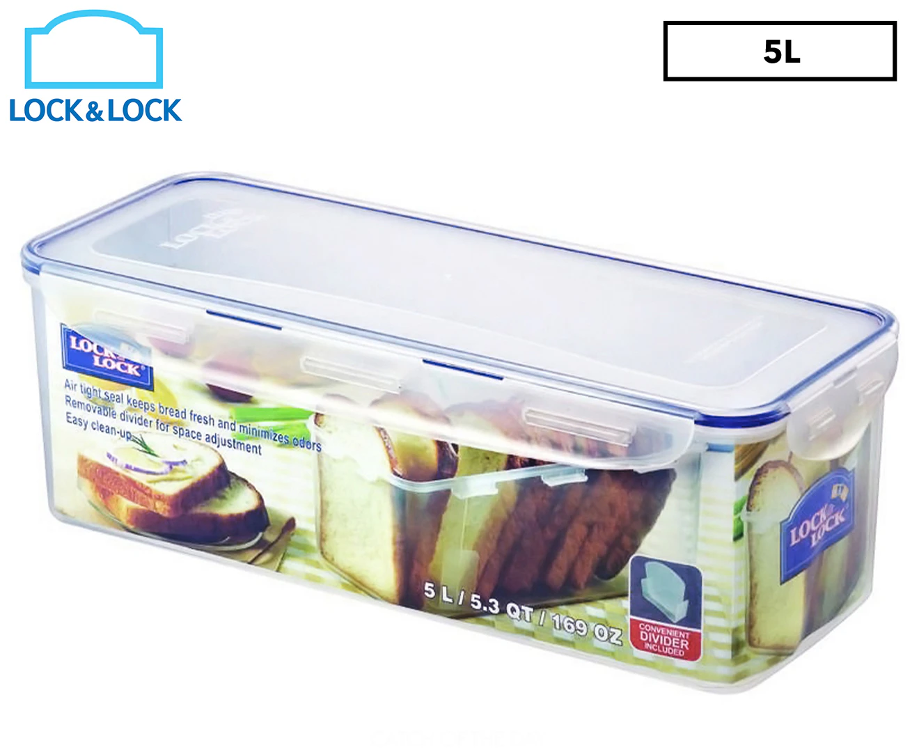 Locknlock 5L Airtight Classic Rectangle Food Container w/ Divider Tall Clear