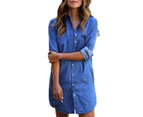 Strapsco Women's Long Sleeve Denim Shirt Dresses Button Down Cotton Tops-Blue-2025