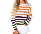 Strapsco Women Sweaters Long Sleeve Crew Neck Striped Oversized Casual Knitted Tops-Army Green-F80134