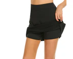 Strapsco Women's Active Pure Color Wild Lightweight Skirt For Tennis Golf Sports-Black-DL0182