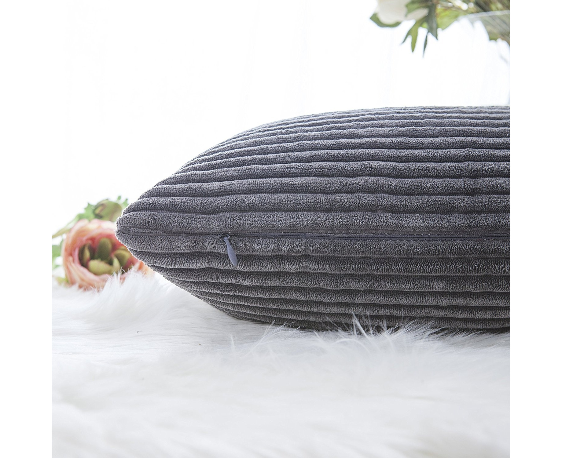 Home Brilliant Decor Super Soft Plush Corduroy Striped Christmas Throw Pillow Cushion Covers for Sofa/Couch/Bed, 46cm x 46cm (45x 45)