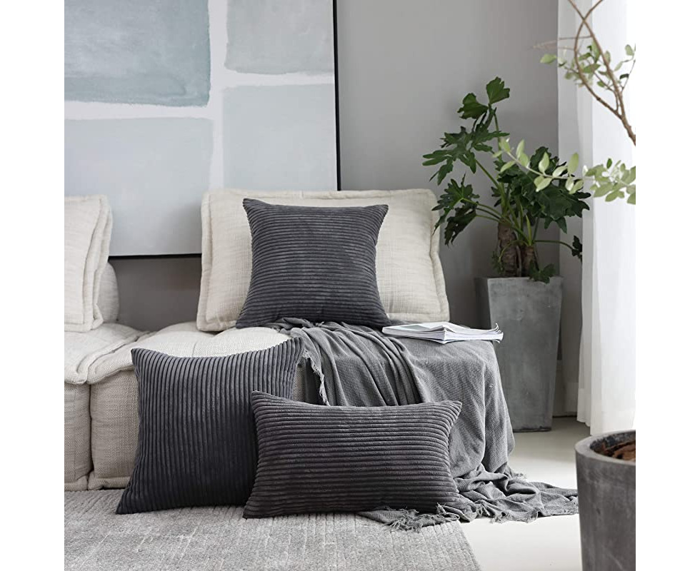 Home Brilliant Decor Super Soft Plush Corduroy Striped Christmas Throw Pillow Cushion Covers for Sofa/Couch/Bed, 46cm x 46cm (45x 45)