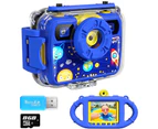(Navy-blue) - Ourlife Kids Camera, Selfie Kids Waterproof Digital Cameras for Kids 1080P 8MP 6.1cm Large Screen with 8GB SD Card, Silicone Handle and Fill