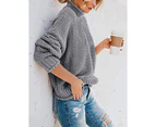 Strapsco Women's Turtleneck Batwing Sleeve Loose Oversized Chunky Knitted Pullover Sweater-Gray-y3300